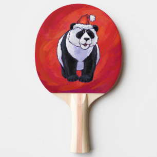 Panda Bear in Santa Hat On Red Ping Pong Paddle