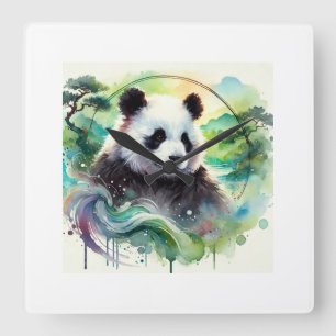 Panda Bear in Serenity22 200824AREF117 - Watercolo Square Wall Clock