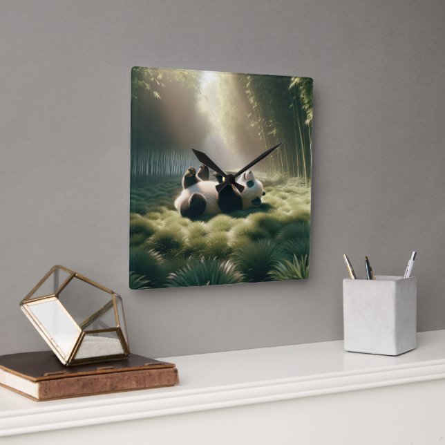 Panda Bear In Sunshine  Square Wall Clock (Office)
