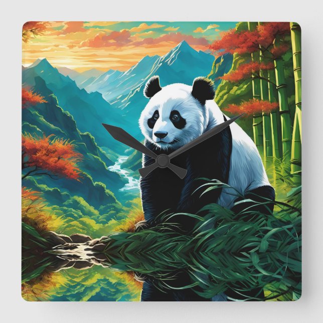 Panda Bear in the clouds Square Wall Clock (Front)