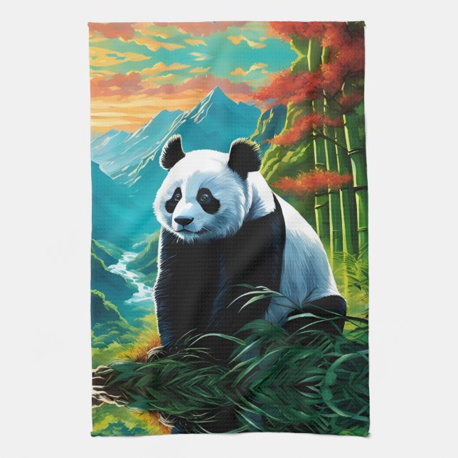 Panda Bear in the clouds Tea Towel (Vertical)