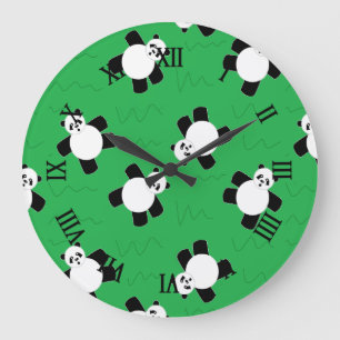 Panda bear laying on grass large clock
