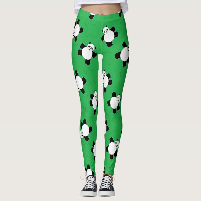 Panda bear laying on grass leggings (Front)