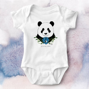 Panda Bear Lotus Flower Blue Baby Bodysuit