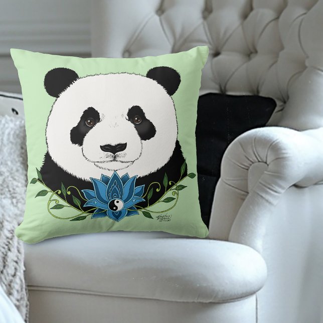 Panda Bear Lotus Flower Blue Cushion (Creator Uploaded)
