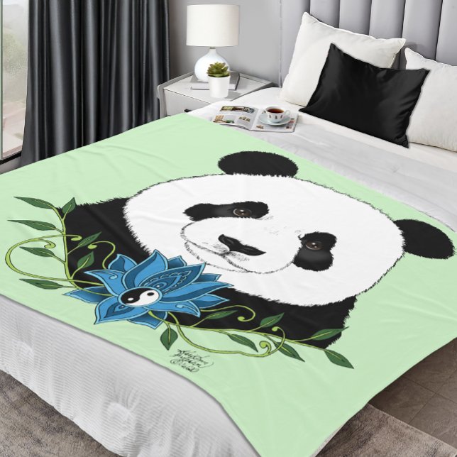 Panda Bear Lotus Flower Blue Fleece Blanket (Creator Uploaded)