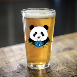  Panda Bear Lotus Flower Blue Glass
