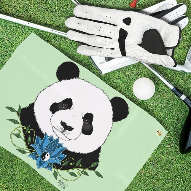 Panda Bear Lotus Flower Blue Golf Towel (Creator Uploaded)