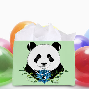 Panda Bear Lotus Flower Blue Large Gift Bag