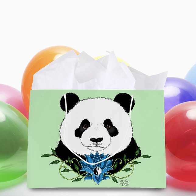 Panda Bear Lotus Flower Blue Large Gift Bag (Creator Uploaded)