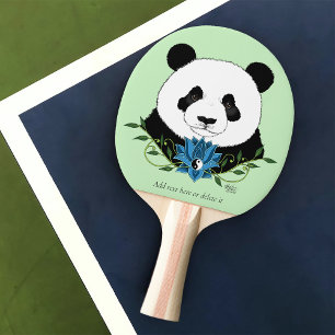 Panda Bear Lotus Flower Blue Ping Pong Paddle