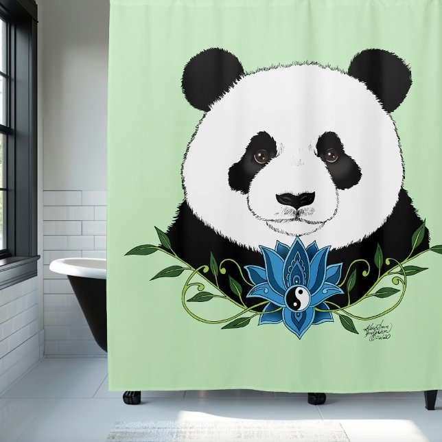  Panda Bear Lotus Flower Blue Shower Curtain (Creator Uploaded)