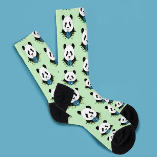 Panda Bear Lotus Flower Blue Socks