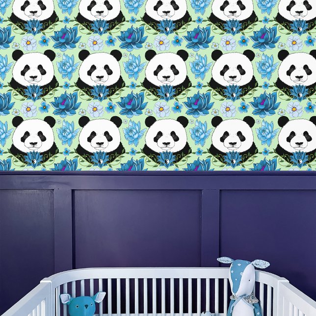 Panda Bear Lotus Flower Blue Wallpaper (Creator Uploaded)