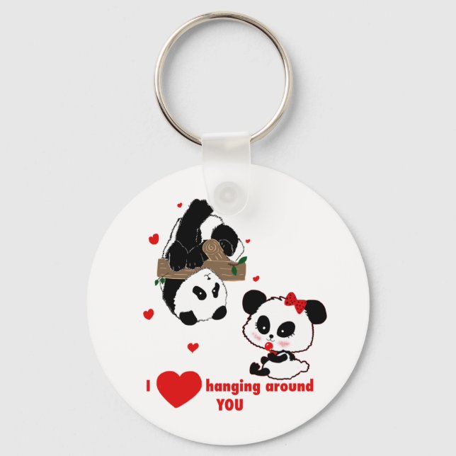 Panda Bear Love Couple - Man to Woman Gift Idea Key Ring (Front)