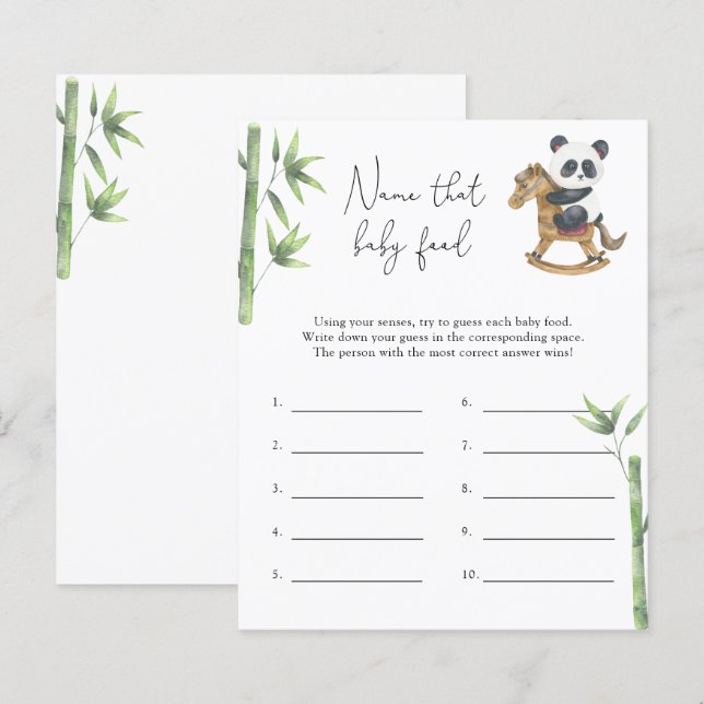 Panda bear - Name that baby Food shower game (Front/Back)