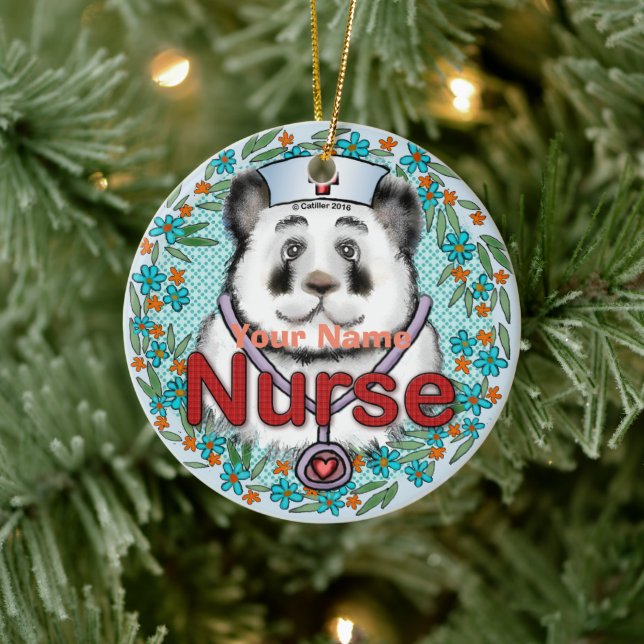 Panda bear nurse  ceramic tree decoration (Tree)