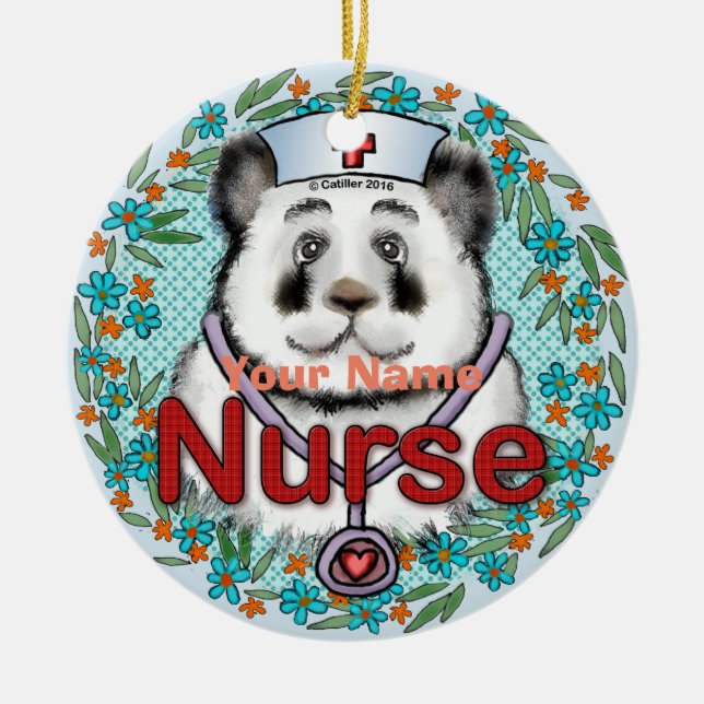 Panda bear nurse  ceramic tree decoration (Front)
