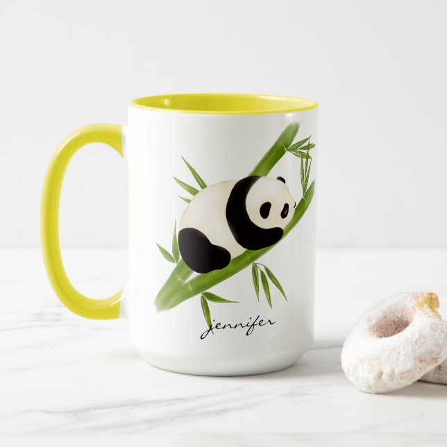Panda Bear on Bamboo Tree Mug (With Donut)