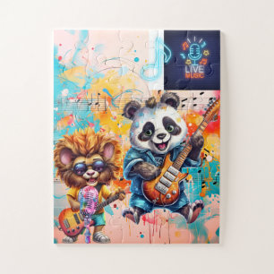 Panda Bear on Guitar Lion Music Singer Jigsaw Puzzle