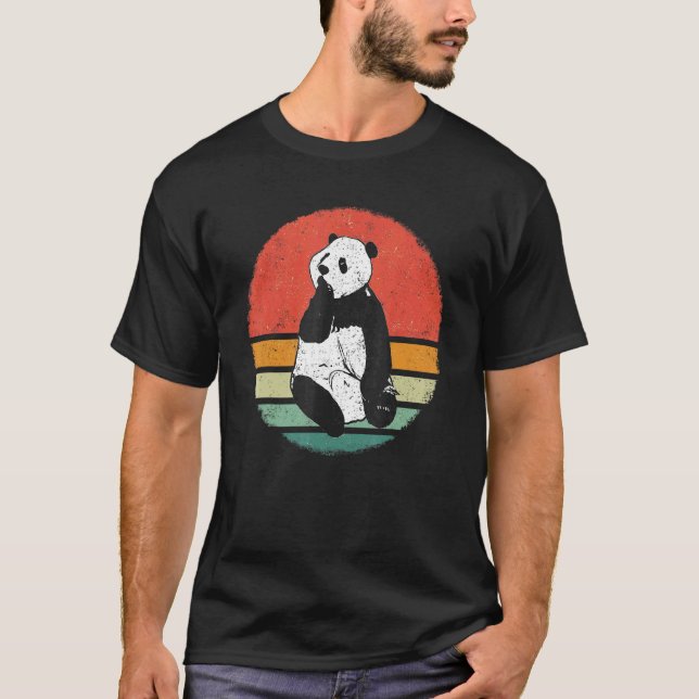 Panda Bear Pandas Animal Retro Sunset T-Shirt (Front)