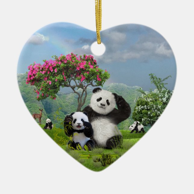 Panda bear Paradise Ceramic Tree Decoration (Front)