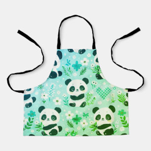 Panda Bear Pattern Green Print Apron