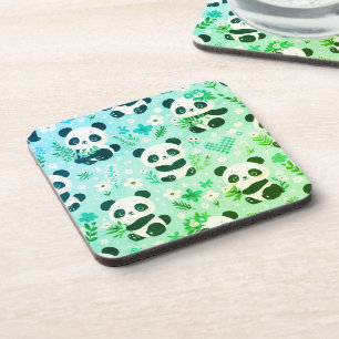Panda Bear Pattern Green Print Coaster
