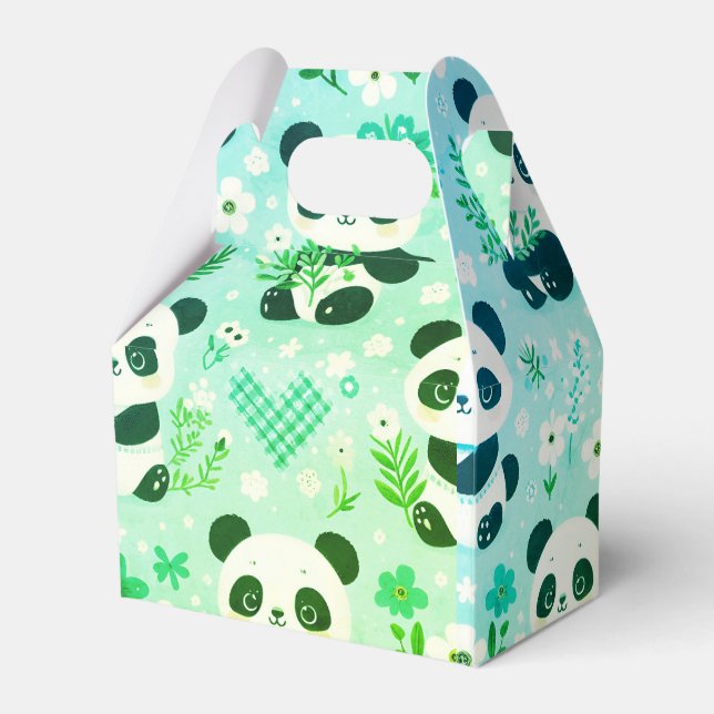 Panda Bear Pattern Green Print Favour Box (Front Side)