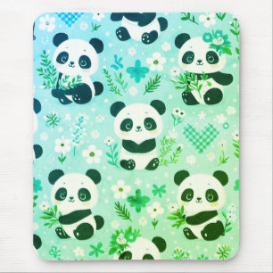 Panda Bear Pattern Green Print Mouse Mat