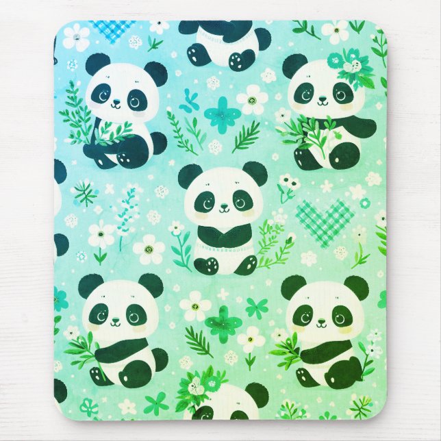 Panda Bear Pattern Green Print Mouse Mat (Front)