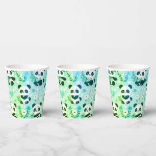 Panda Bear Pattern Green Print Paper Cups