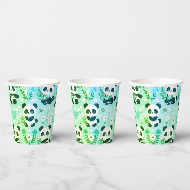 Panda Bear Pattern Green Print Paper Cups (Multi)