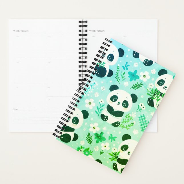 Panda Bear Pattern Green Print Planner (Display)