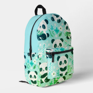 Panda Bear Pattern Green Print Printed Backpack