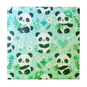 Panda Bear Pattern Green Print Tile