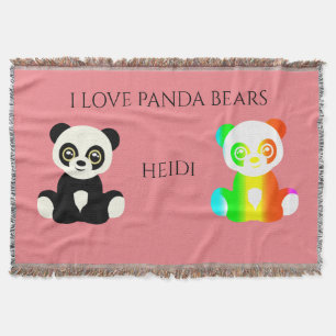Panda bear personalised name throw blanket.