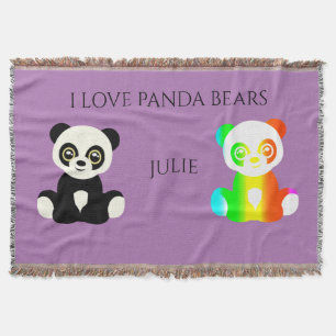 Panda bear personalised name throw blanket.