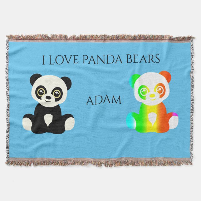 Panda bear personalised name throw blanket. blanket (Front)