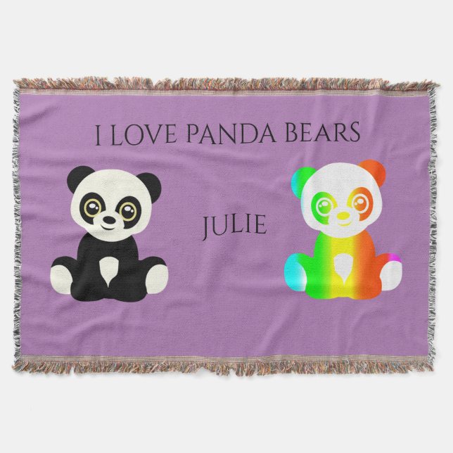 Panda bear personalised name throw blanket. blanket (Front)