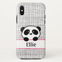 Panda Bear Pink and Black Girly Animal Monogram