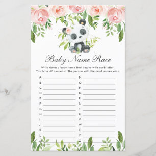 Panda Bear Pink Floral Baby Name Race ABC Game