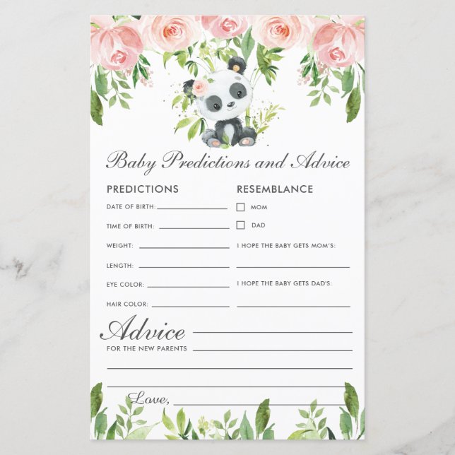 Panda Bear Pink Floral Baby Predictions and Advice (Front)