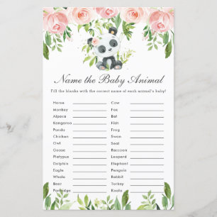 Panda Bear Pink Floral Name the Baby Animal Game