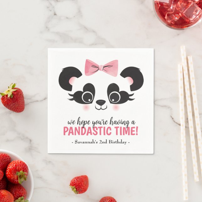 Panda Bear Pink Girls Birthday Party Napkin (Insitu)