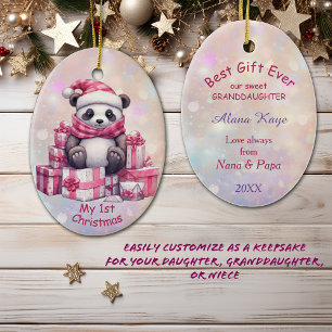 Panda Bear Pink Granddaughter First Christmas Ceramic Tree Decoration
