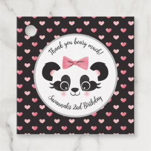Panda Bear Pink Heart Girls Birthday Party Favour Tags