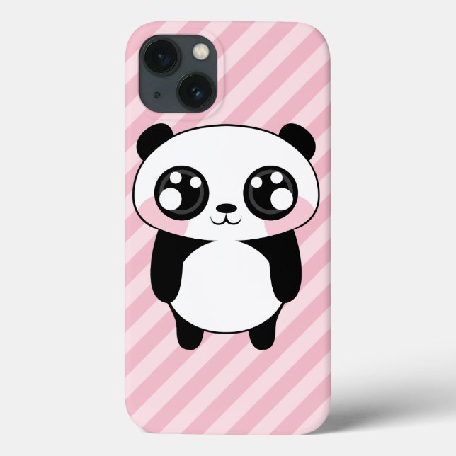 Panda Bear Pink Stripes Background Cute Case-Mate iPhone Case (Back)