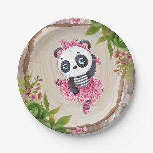 Panda Bear Pink Tutu Girl Baby Shower Paper Plate