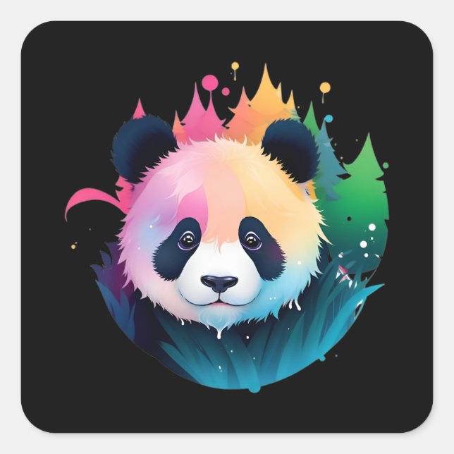  Panda Bear Portrait Forest Paint Splash Logo Square Sticker (Front)